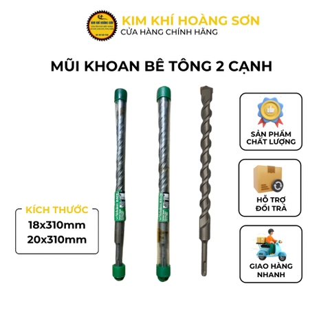 Mũi khoan bê tông 2 cạnh dài 18 - 20mm x 310mm, Mũi khoan xuyên tường Mỹ Nicholson chuôi gài phủ Titanium chịu lực tốt
