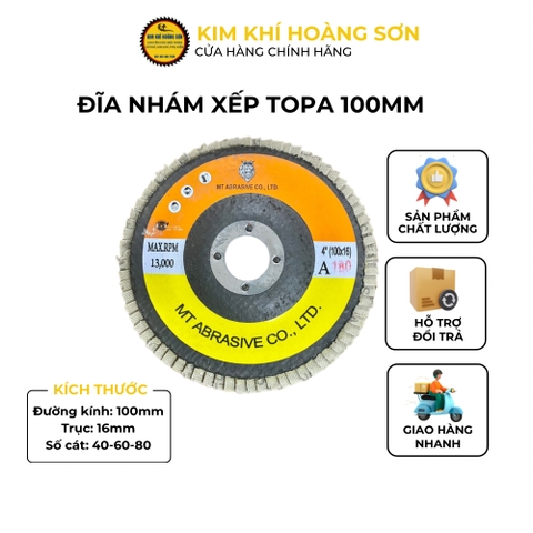 Nhám xếp ráp xếp MT 100mm lỗ trục 16mm độ cát 80 đến 180, mài mòn, đánh bóng các bề mặt gỗ, kim loại