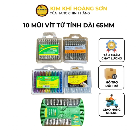 Mũi vít, Vỉ 10 đầu bắn vít vặn bake 6mm từ tính PH1, PH2 dài 65mm dùng cho máy vặn vít, máy khoan