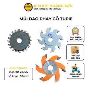 Mũi dao phay gỗ Tupie vạc tròn đều - vạc chéo 6/8/20 cánh lỗ trục 16mm, hợp kim cao cấp chuyên dụng