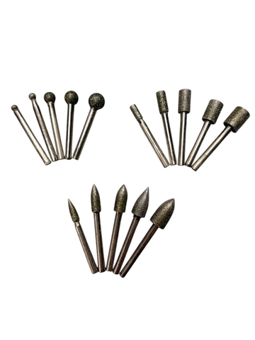 Mũi mài kim cương độ mịn #60, Đầu mài khắc đá ngọc hình trụ, đạn, tròn đường kính từ 6mm - 25mm trục 6mm siêu cứng