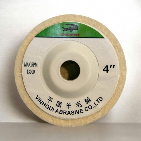 Nỉ trắng đánh bóng inox bánh nỉ Cá sấu đường kính 95mm lỗ trục 16mm dày 15mm loại bỏ các vết xước