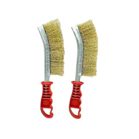 Chổi đánh rỉ sắt cán nhựa đỏ chiều dài 225mm, bàn chải đồng chà cọ rỉ sét cầm tay chắc chắn loại đẹp