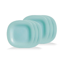 Bộ 6 đĩa thủy tinh nông lòng Carine màu xanh ngọc 27cm