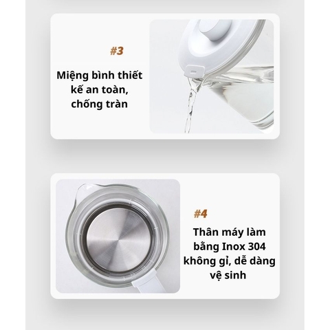 Ấm điện siêu tốc đa năng 1.8L, bình pha trà thủy tinh cao cấp