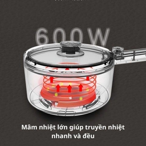 Nồi lẩu điện đa năng mini 1.5L 1 tầng 600W, chống dính cao cấp
