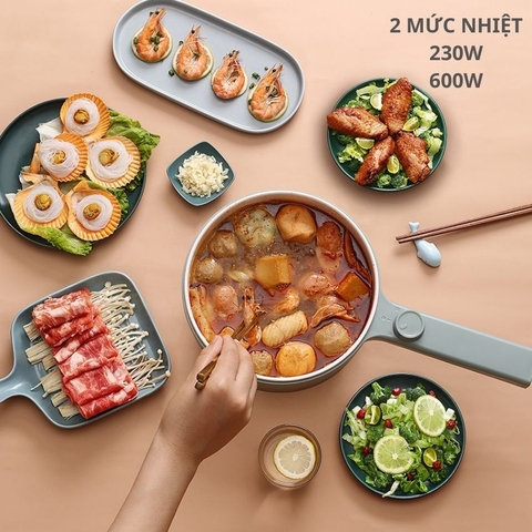 Nồi lẩu điện đa năng mini 1.5L 2 tầng 600W, chống dính cao cấp