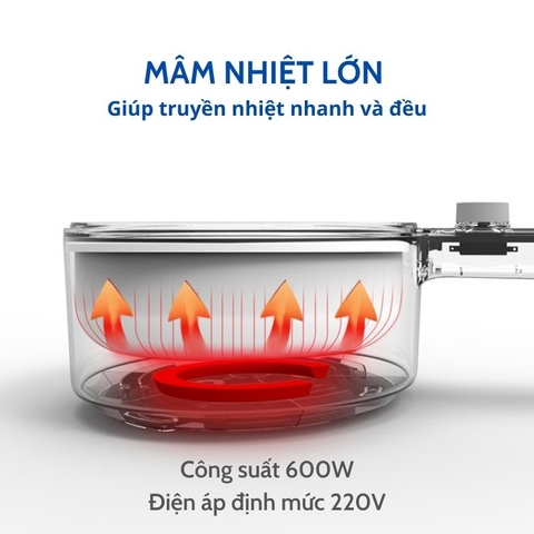 Nồi lẩu điện đa năng mini 1.5L 2 tầng 600W, chống dính cao cấp