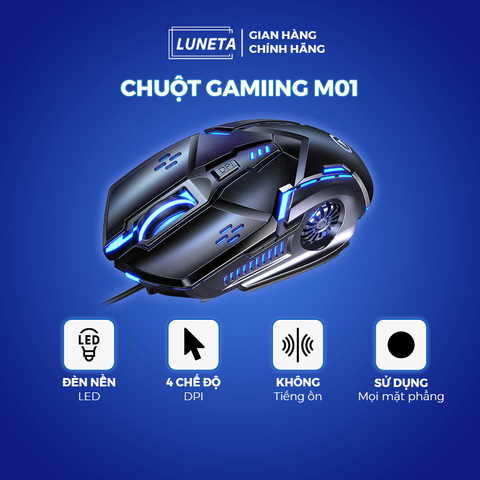 Chuột máy tính có dây gaming không tiếng ồn có đèn Luneta M01