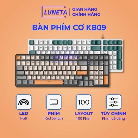 Bàn phím cơ gaming có dây có led RGB hotswap redswitch 100 phím K3 LUNETA KB09