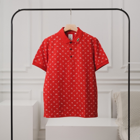 Áo Polo LACOSTE Đỏ hoạ tiết trắng, logo cổ trái