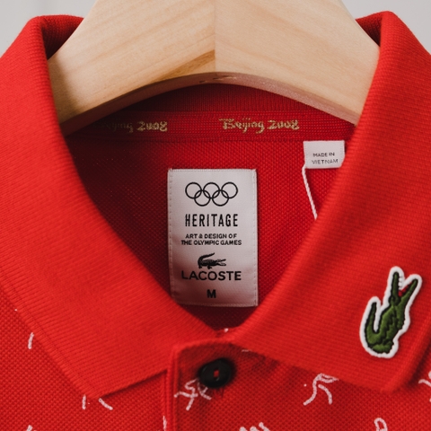 Áo Polo LACOSTE Đỏ hoạ tiết trắng, logo cổ trái