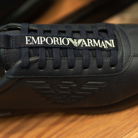 Giày EMPORIO ARMANI da đen full , logo "GA" sườn , gót đế chữ nhỏ ghi