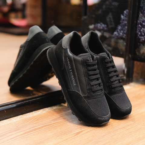 Giày ARMANI EXCHANGE vải lưới mix da đen full , chữ ngang ở sườn