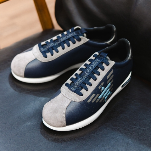 Giày EMPORIO ARMANI da xanh , sườn logo ghi + sao xanh , đế trắng