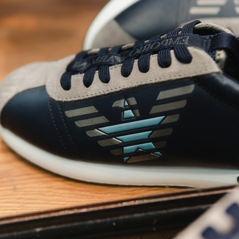 Giày EMPORIO ARMANI da xanh , sườn logo ghi + sao xanh , đế trắng