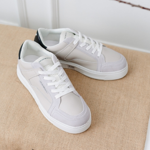 Giày EMPORIO ARMANI da trắng mix da lộn be , gót da đen , đế trắng mix logo nổi