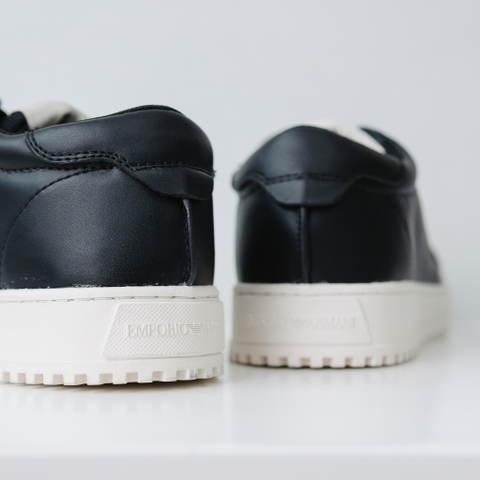 Giày EMPORIO ARMANI da đen full , logo sườn , đế răng cưa trắng