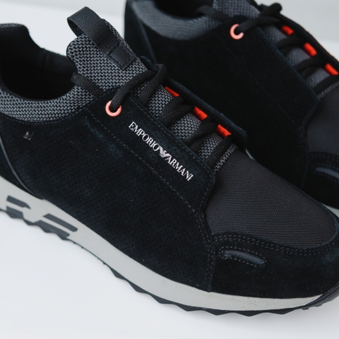 Giày EMPORIO ARMANI da lộn đen , mũi lưới đen , đế ghi logo đen to