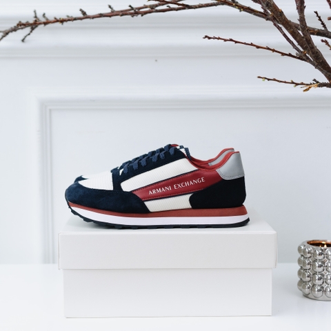 Giày ARMANI EXCHANGE vải lưới trắng - da lộn đen - da nâu , chữ trắng ngang ở sườn