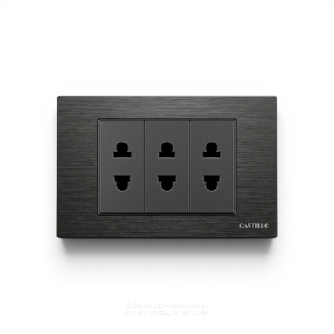Ổ cắm 2 chấu x3 Nhôm xước ĐEN