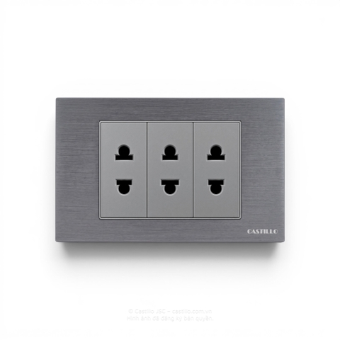 Ổ cắm 2 chấu x3 Nhôm xước XÁM