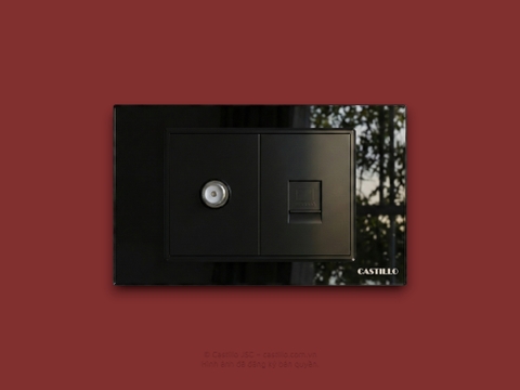 Ổ cắm Tivi + Internet Kính cường lực ĐEN