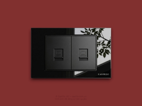 Ổ cắm đôi Internet x2 Kính cường lực ĐEN