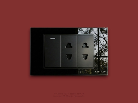 1 Công tắc + 2 Ổ cắm Kính cường lực ĐEN