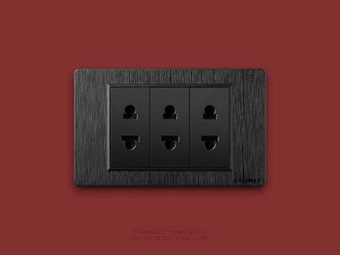 Ổ cắm 2 chấu x3 Nhựa Xước ĐEN