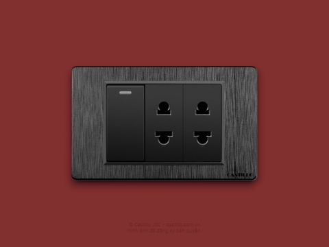 1 Công tắc + 2 Ổ cắm 2 chấu Nhựa Xước ĐEN