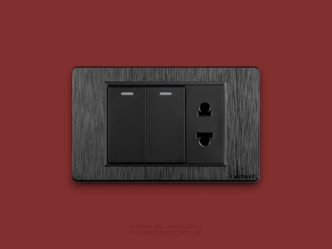 2 Công tắc + 1 Ổ cắm 2 chấu Nhựa Xước ĐEN