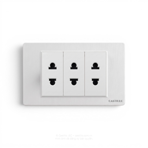 Ổ cắm 2 chấu x3 Nhựa xước TRẮNG