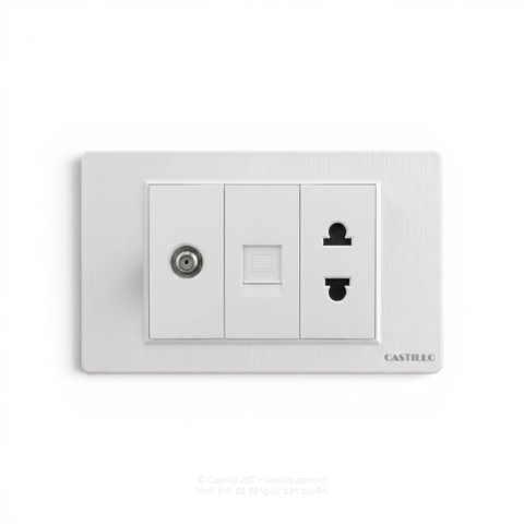 Ổ cắm Tivi + Internet + Ổ cắm Nhựa xước TRẮNG