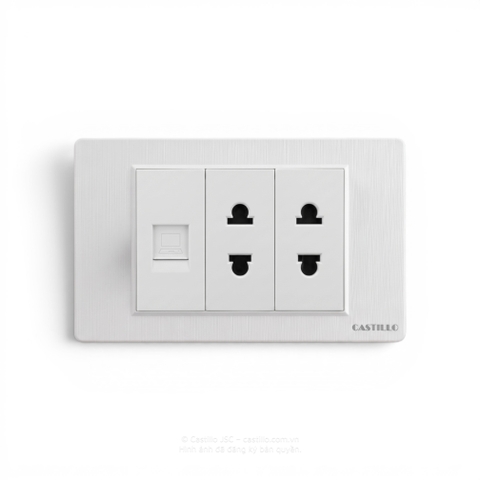 Ổ cắm Internet + 2 Ổ cắm Nhựa xước TRẮNG