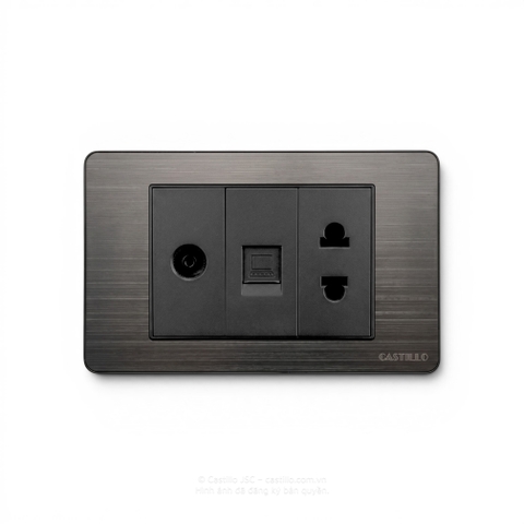 Ổ cắm Tivi + Internet + Ổ cắm Inox xước ĐEN