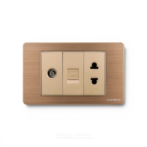 Ổ cắm Tivi + Internet + Ổ cắm Inox xước VÀNG