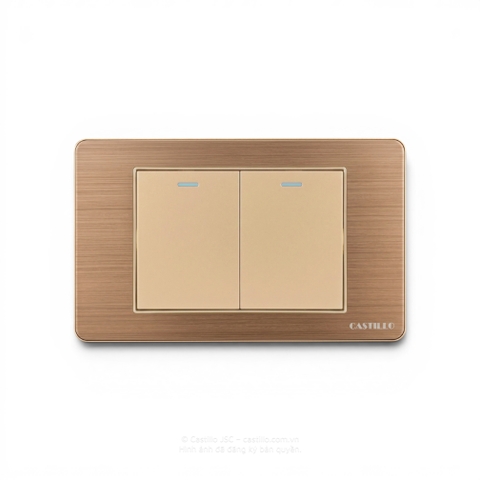 Công tắc 2 phím Inox Xước VÀNG