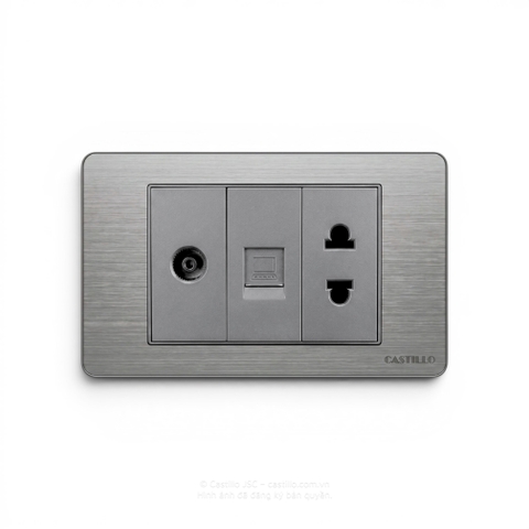 Ổ cắm Tivi + Internet + Ổ cắm Inox xước XÁM