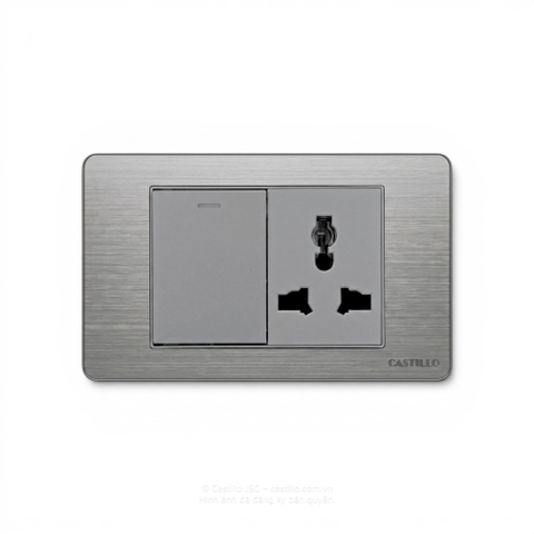 1 Công tắc + 1 Ổ cắm Inox xước XÁM
