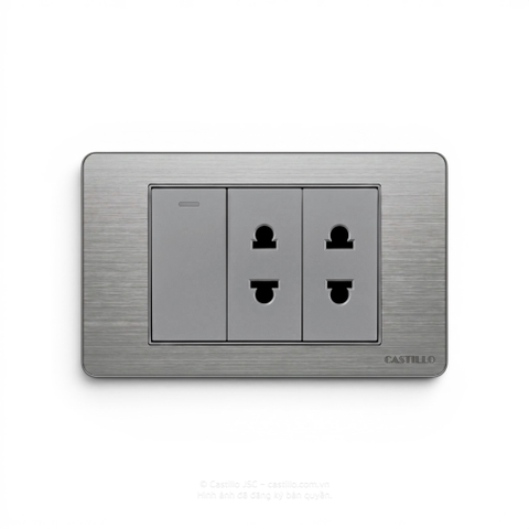 1 Công tắc + 2 Ổ cắm Inox xước XÁM