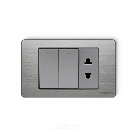 2 Công tắc + 1 Ổ cắm Inox xước XÁM