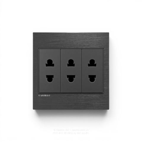 Ổ cắm 2 chấu x3 Nhôm xước ĐEN
