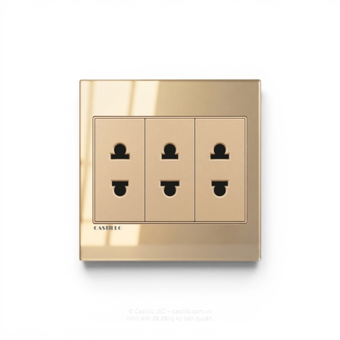 Ổ cắm 2 chấu x3 Kính cường lực VÀNG