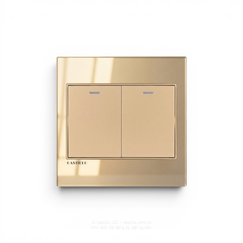 Công tắc 2 phím Kính cường lực VÀNG