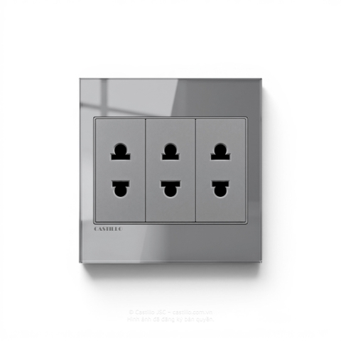 Ổ cắm 2 chấu x3 Kính cường lực XÁM