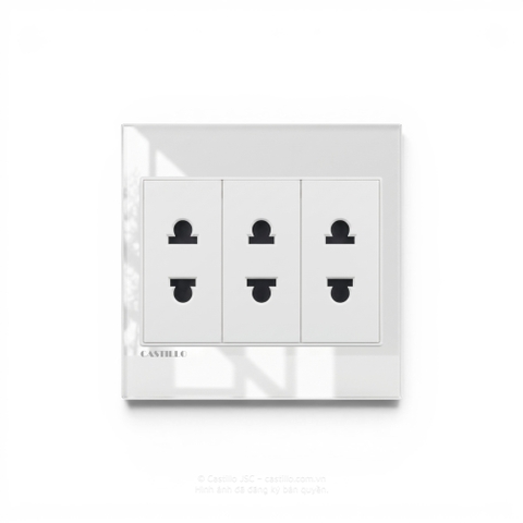 Ổ cắm 2 chấu x3 Kính cường lực TRẮNG