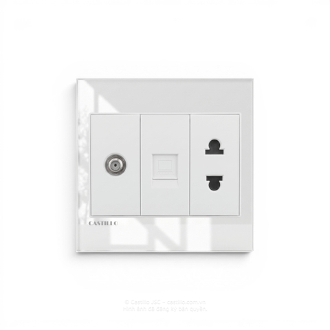 Ổ cắm Tivi + Internet + Ổ cắm Kính cường lực TRẮNG