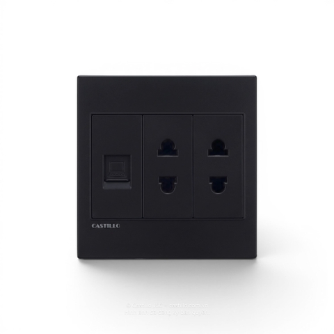 Ổ cắm Internet + 2 Ổ cắm Nhựa ĐEN