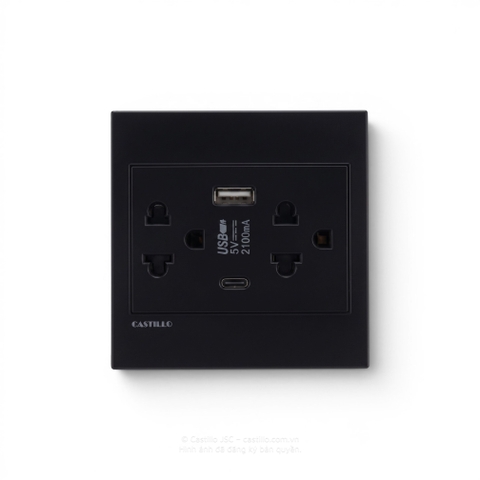 Ổ cắm đôi Thái + USB x2 (A+C) Nhựa ĐEN